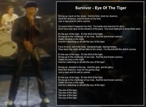 Eye of the Tiger Lyrics by Survivor from the 100 Hits: The Best Eighties Album album- ...